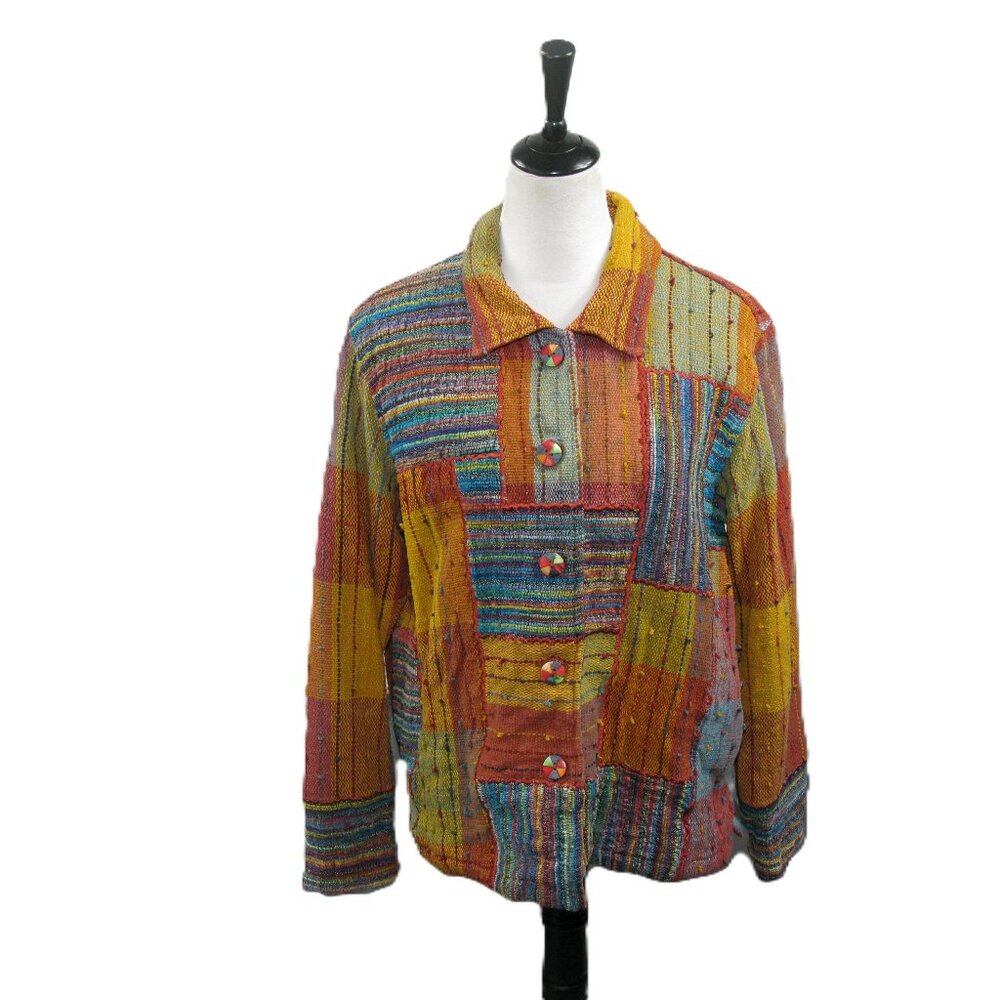 Travelsmith Colorful Boho Button Front Blazer Siz… - image 1